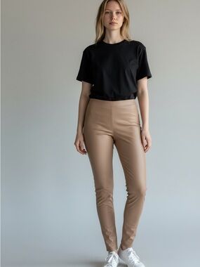 High-Rise Vegan Leather Skinny Pants - Taupe, NWT- Size 2X